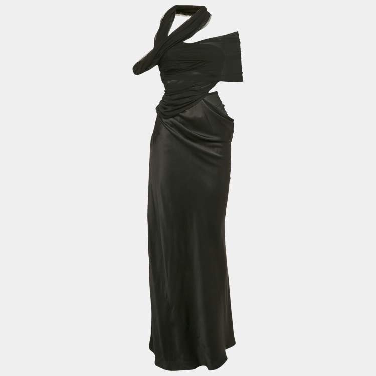Pre Owned Christopher Esber Black Mesh and Satin Draped Top and Skirt Set M