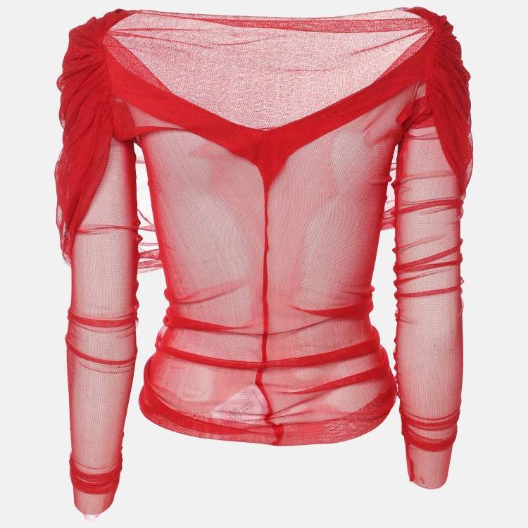 Pre Owned Christopher Esber Red Sheer Silk Blouse Top S