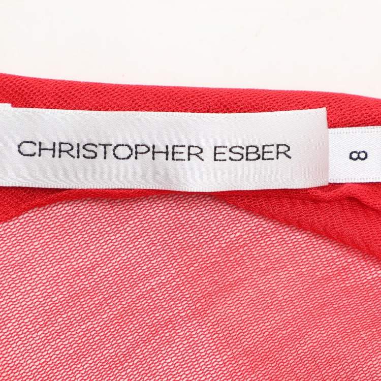 Pre Owned Christopher Esber Red Sheer Silk Blouse Top S
