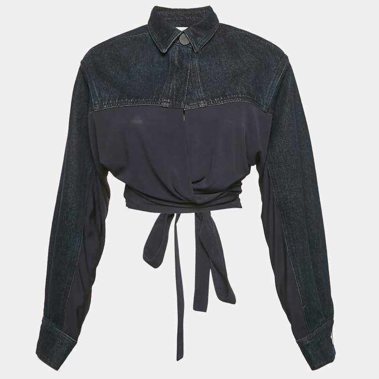 Pre Owned Christopher Esber Navy Blue Sevilla Crop Denim Wrap Top M