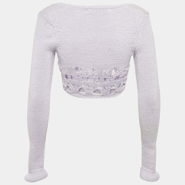 Pre Owned Christopher Esber Lilac Crochet Cotton Long Sleeve Crop Top XS