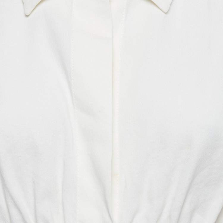 Pre Owned Christopher Esber Ivory Linen Blend Shirt Style Crop Top S