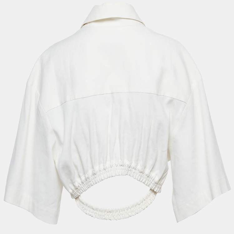 Pre Owned Christopher Esber Ivory Linen Blend Shirt Style Crop Top S