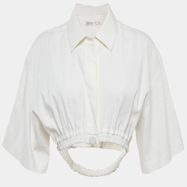 Pre Owned Christopher Esber Ivory Linen Blend Shirt Style Crop Top S