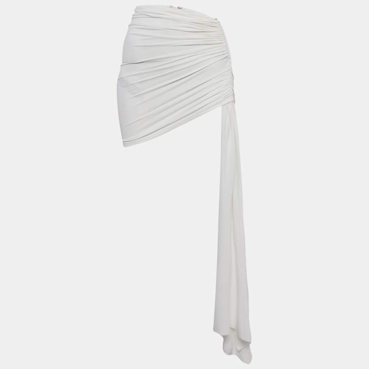 Pre Owned Christopher Esber White Jersey Ruche Draped Mini Skirt S