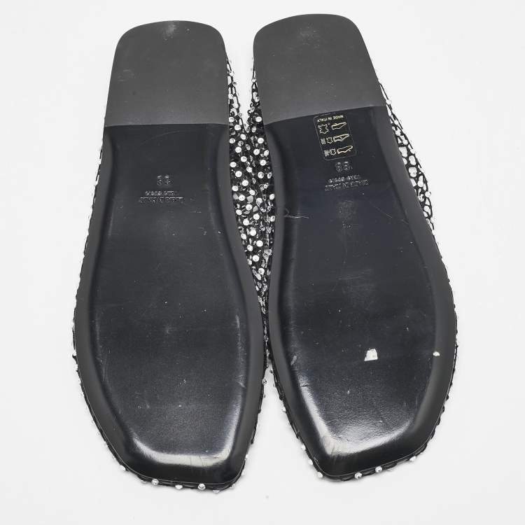 Pre Owned Christopher Esber Black Mesh Crystal Embellished Minette Ballet Flats Size 38