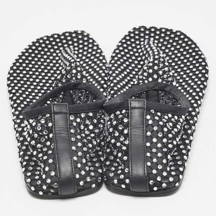 Pre Owned Christopher Esber Black Mesh Crystal Embellished Minette Ballet Flats Size 38