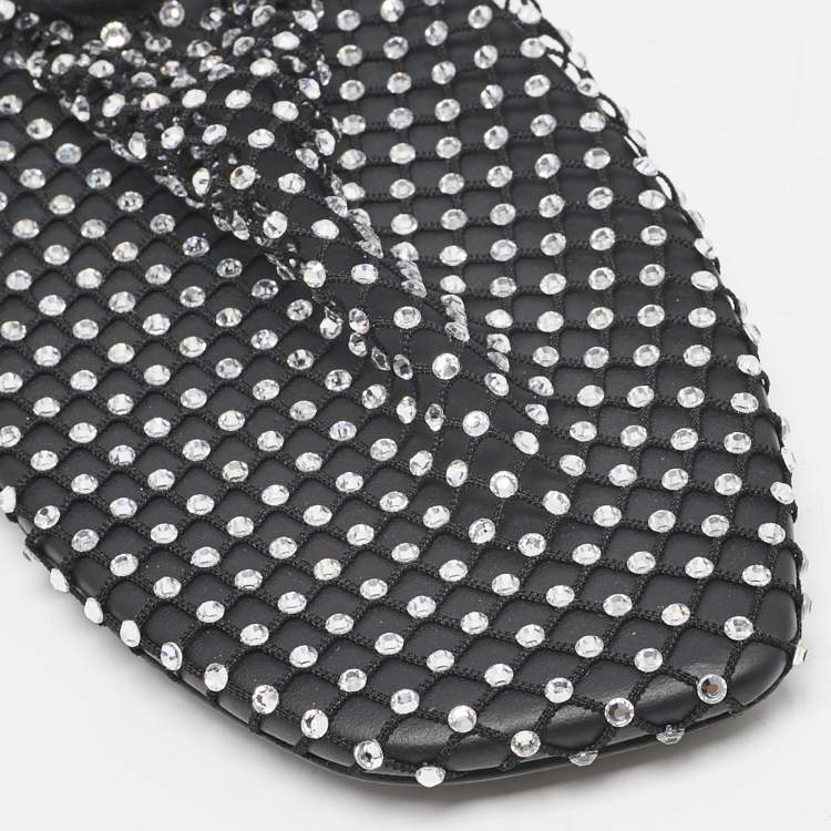 Pre Owned Christopher Esber Black Mesh Crystal Embellished Minette Ballet Flats Size 38
