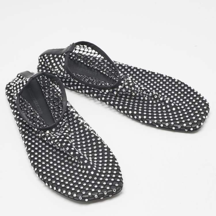 Pre Owned Christopher Esber Black Mesh Crystal Embellished Minette Ballet Flats Size 38