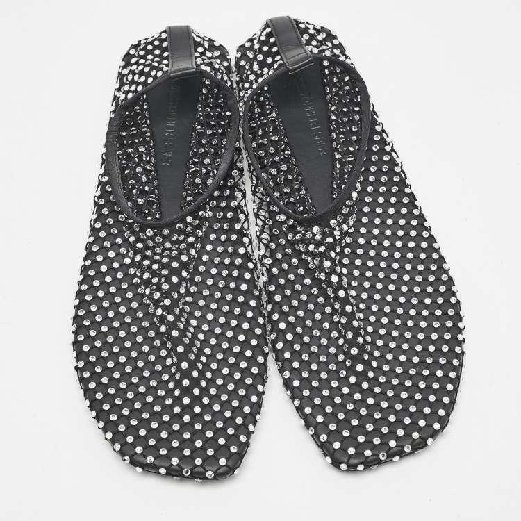 Pre Owned Christopher Esber Black Mesh Crystal Embellished Minette Ballet Flats Size 38