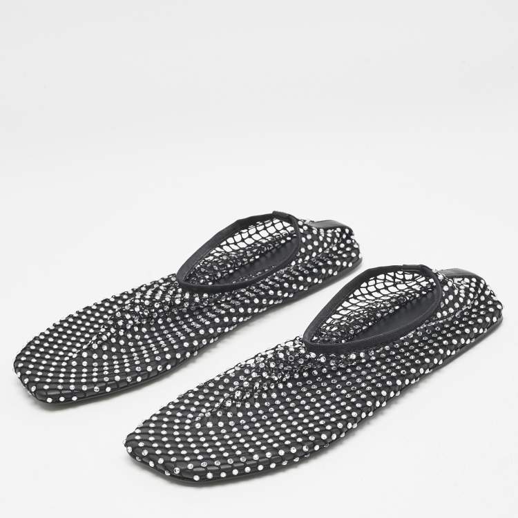 Pre Owned Christopher Esber Black Mesh Crystal Embellished Minette Ballet Flats Size 38