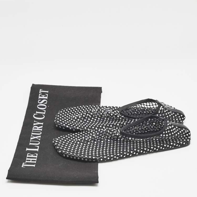Pre Owned Christopher Esber Black Mesh Crystal Embellished Minette Ballet Flats Size 38