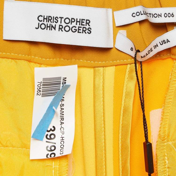 Pre Owned Christopher John Roger Yellow Paneled Crepe High Rise Trousers M