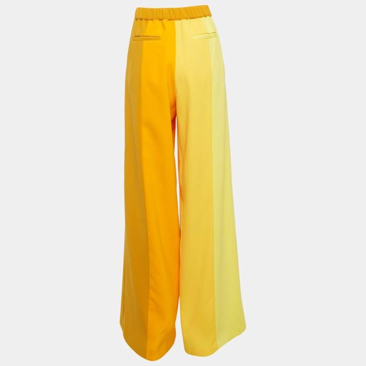 Pre Owned Christopher John Roger Yellow Paneled Crepe High Rise Trousers M