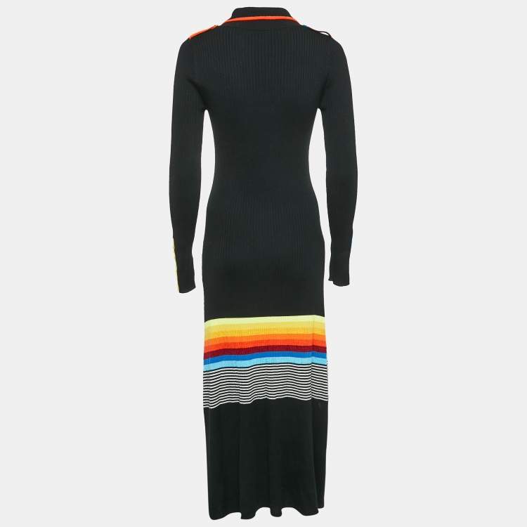 Pre Owned Christopher John Rogers Black Stripe Button Front Long Shirt Dress M
