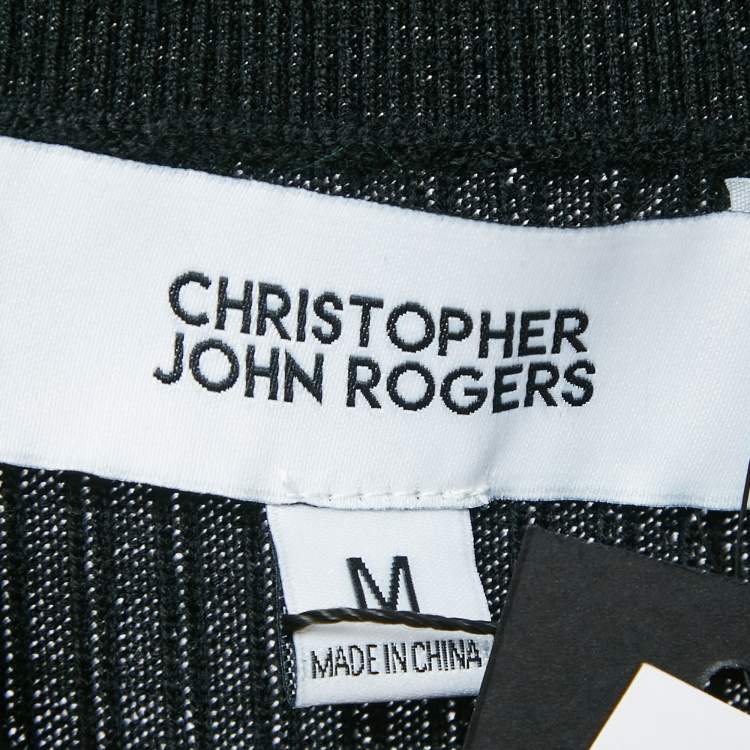 Pre Owned Christopher John Rogers Black Stripe Button Front Long Shirt Dress M