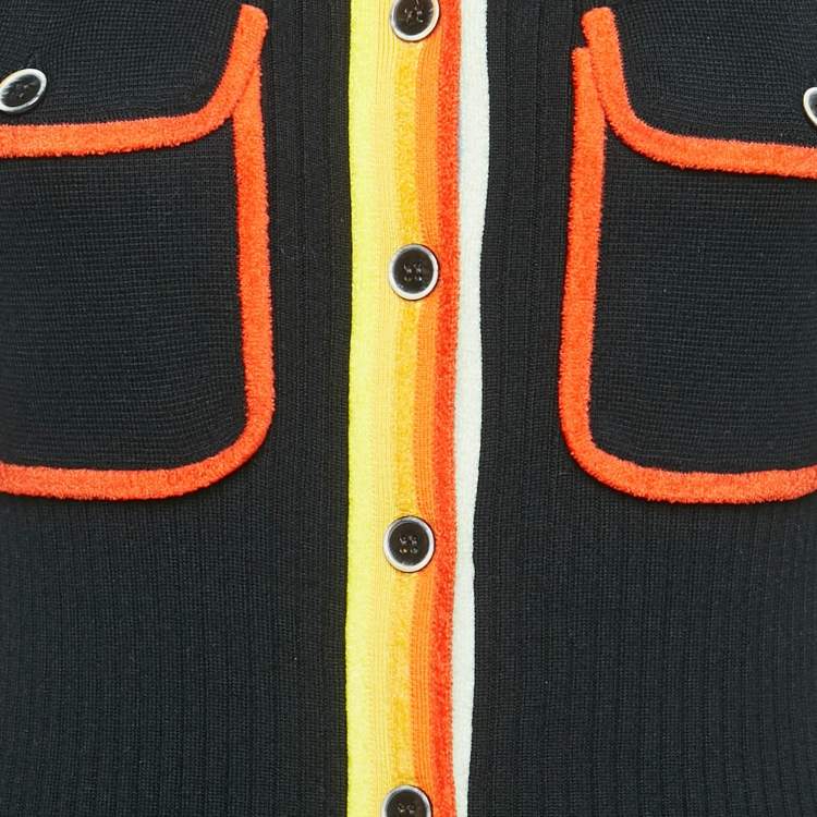 Pre Owned Christopher John Rogers Black Stripe Button Front Long Shirt Dress M