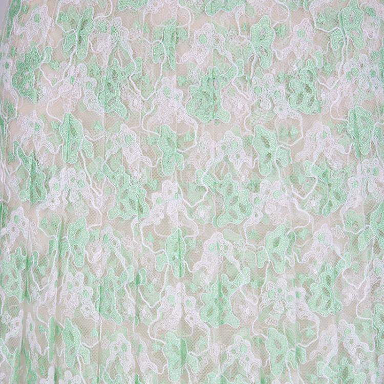 Pre Owned Christopher Kane Mint Plasma Floral Lace Pleated Midi Skirt S
