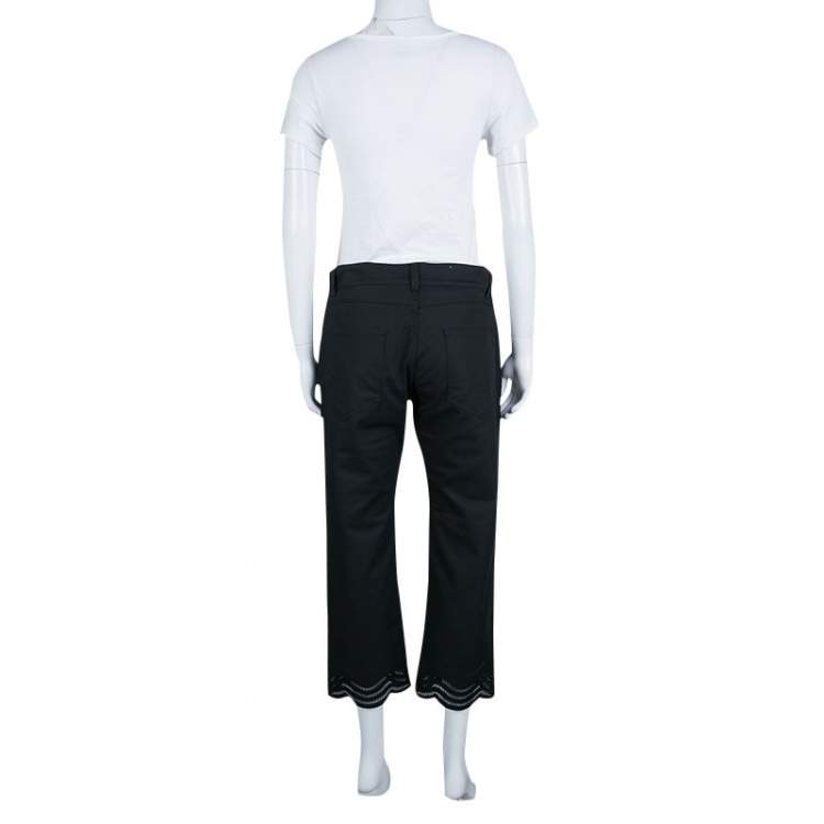 مملوكة مسبقًا Christopher Kane Black Embroidered Hem Detail Cropped Jeans S