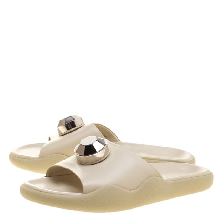 Pre Owned Christopher Kane Cream Crystal Embellished Flat Slides Size 37