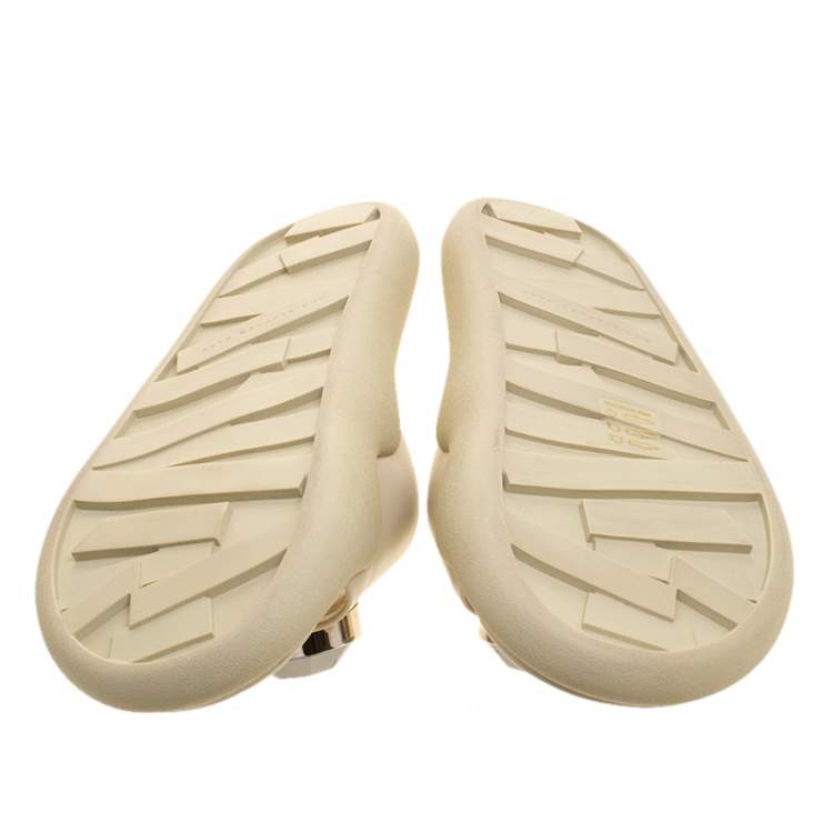 Pre Owned Christopher Kane Cream Crystal Embellished Flat Slides Size 37