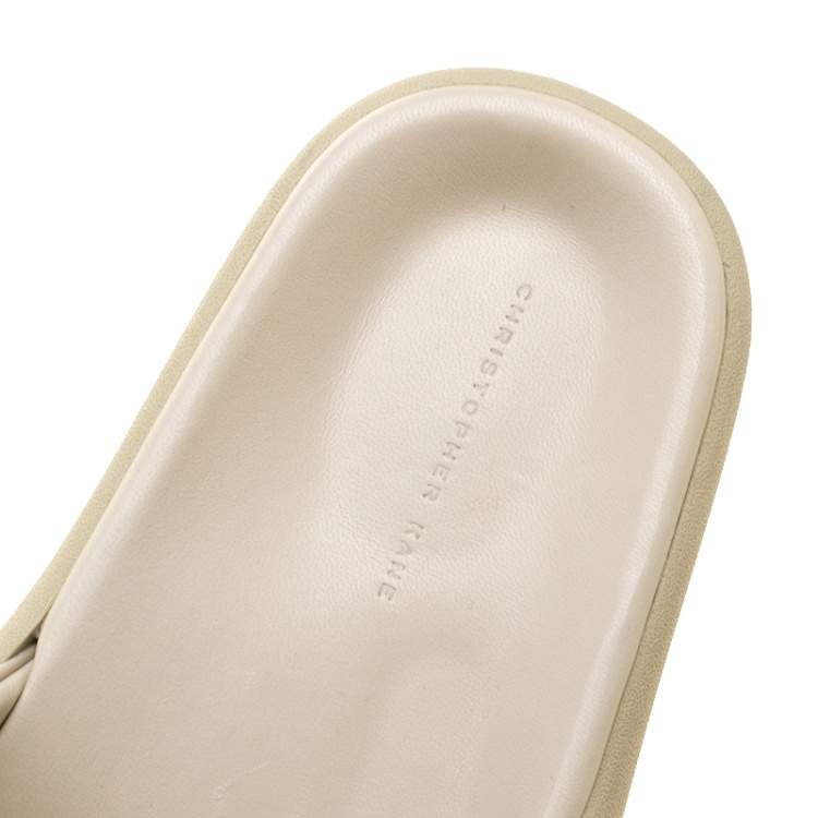 Pre Owned Christopher Kane Cream Crystal Embellished Flat Slides Size 37