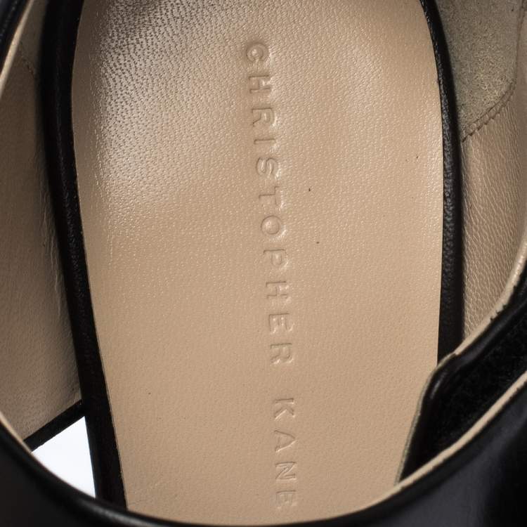 Pre Owned Christopher Kane Black Leather Metal Detail Sandals Size 39