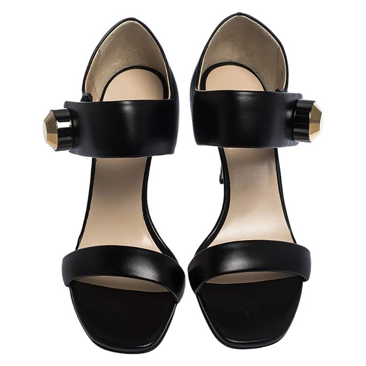 Pre Owned Christopher Kane Black Leather Metal Detail Sandals Size 39