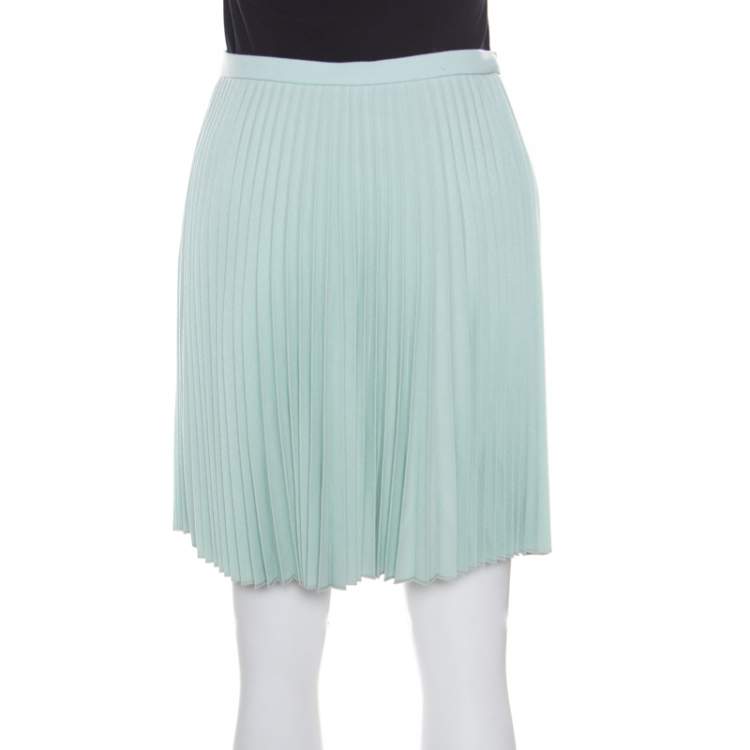 Pre Owned Christopher Kane Mint Green Wool Pleated Mini Skirt S