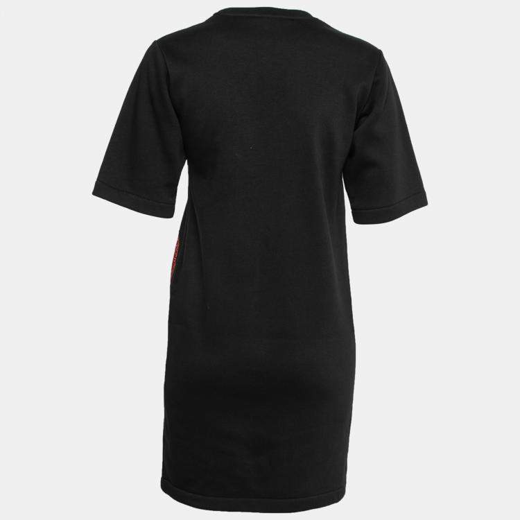 Pre Owned Christopher Kane Black Glitter Heads and Lightning Print Short Sleeve Sweatshirt Dress XS