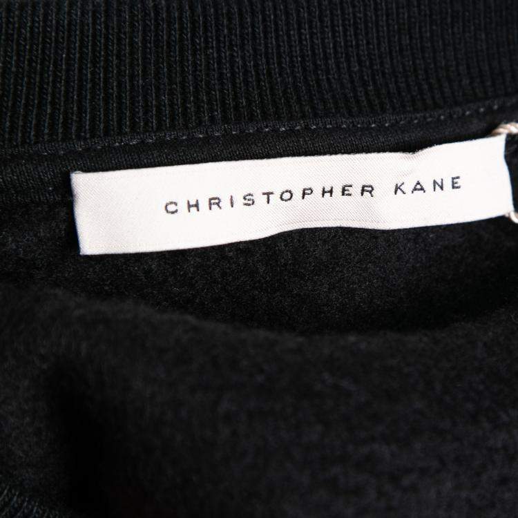 Pre Owned Christopher Kane Black Glitter Heads and Lightning Print Short Sleeve Sweatshirt Dress XS