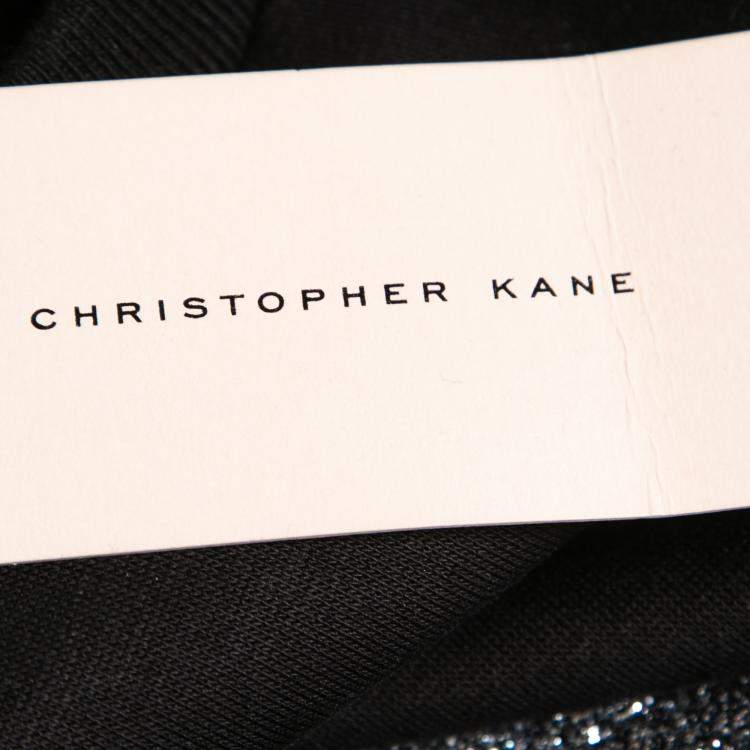 Pre Owned Christopher Kane Black Glitter Heads and Lightning Print Short Sleeve Sweatshirt Dress XS
