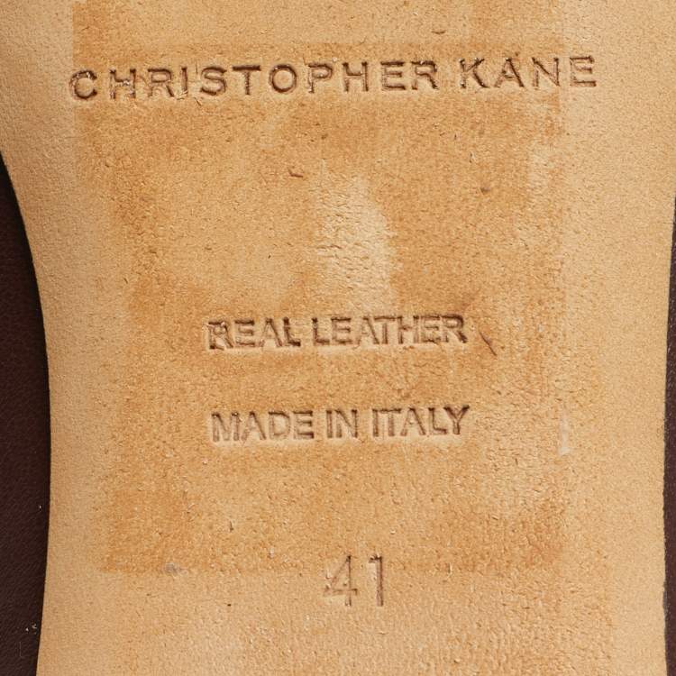 Pre Owned Christopher Kane Burgundy Leather Crystal Bow Embellished Loafers Size 41