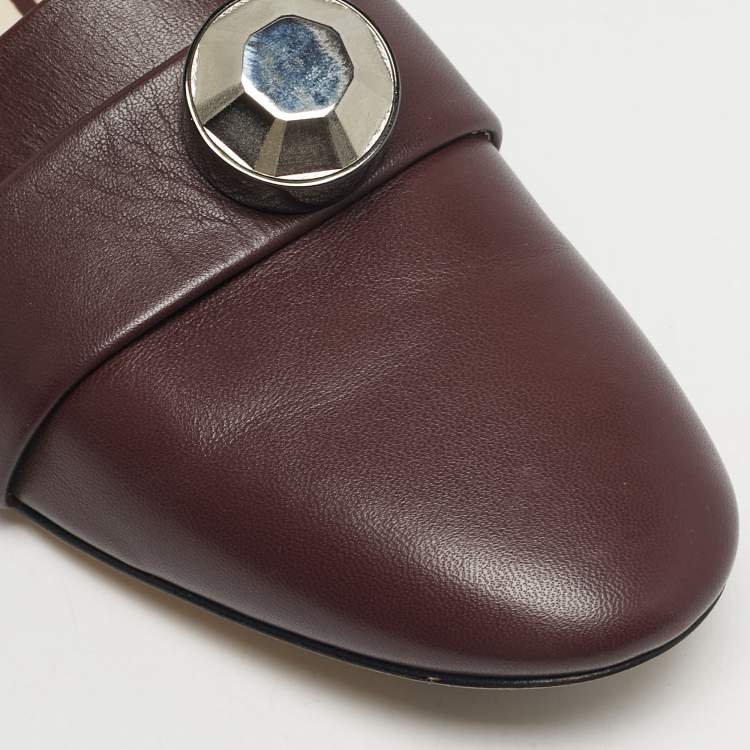 Pre Owned Christopher Kane Burgundy Leather Crystal Bow Embellished Loafers Size 41