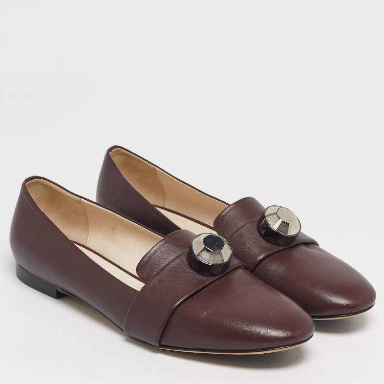 Pre Owned Christopher Kane Burgundy Leather Crystal Bow Embellished Loafers Size 41