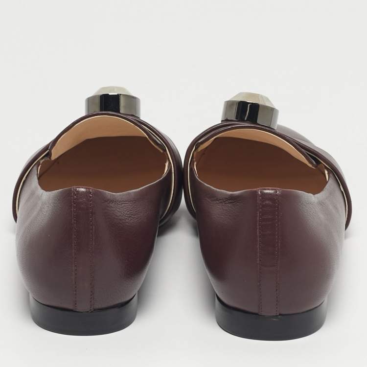 Pre Owned Christopher Kane Burgundy Leather Crystal Bow Embellished Loafers Size 41