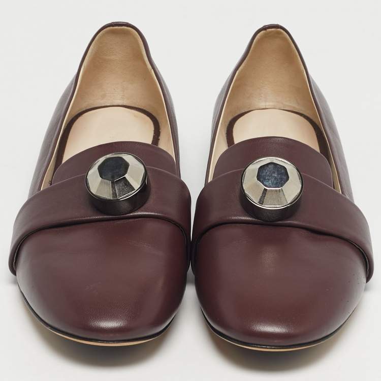 Pre Owned Christopher Kane Burgundy Leather Crystal Bow Embellished Loafers Size 41