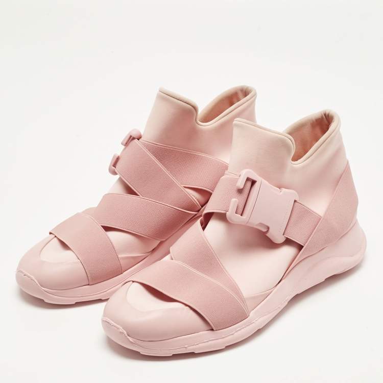 Pre Owned Christopher Kane Pink Leather and Neoprene Safety Buckle Sneakers Size 40