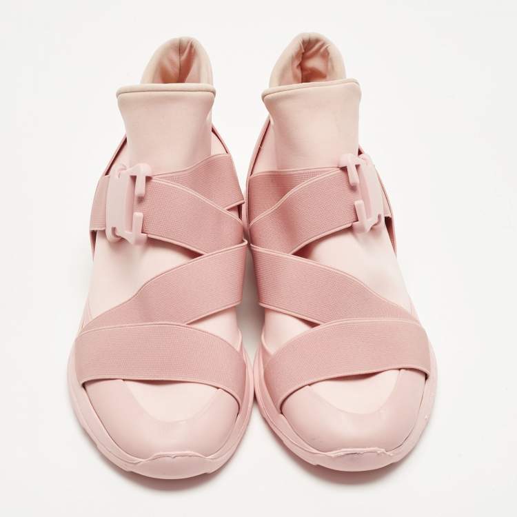 Pre Owned Christopher Kane Pink Leather and Neoprene Safety Buckle Sneakers Size 40