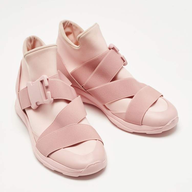 Pre Owned Christopher Kane Pink Leather and Neoprene Safety Buckle Sneakers Size 40