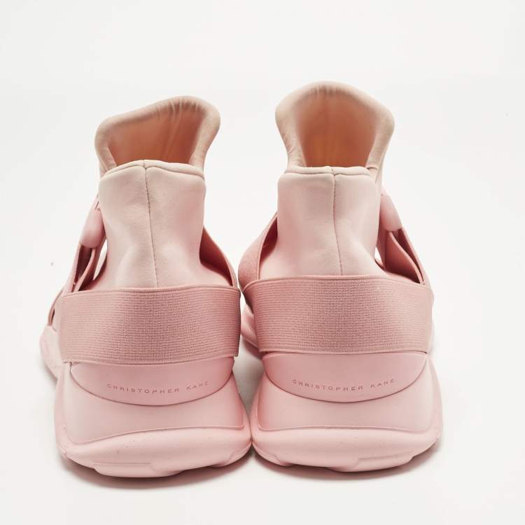 Pre Owned Christopher Kane Pink Leather and Neoprene Safety Buckle Sneakers Size 40