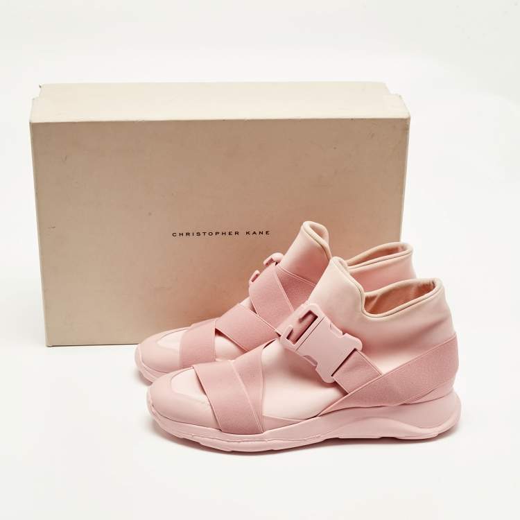 Pre Owned Christopher Kane Pink Leather and Neoprene Safety Buckle Sneakers Size 40