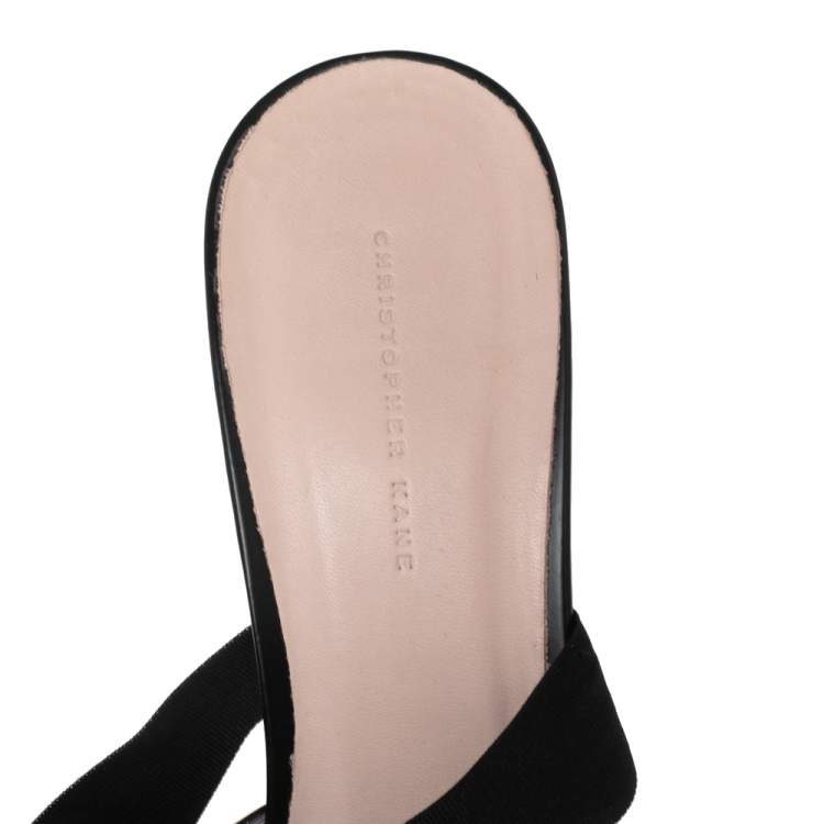 Pre Owned Christopher Kane Black Leather Pointed Toe Ankle Wrap Mule Sandals Size 39.5