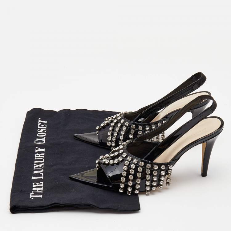 Pre Owned Christopher Kane Black Patent Leather Embellished Slingback Pumps Size 38