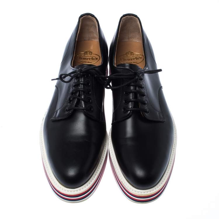 مملوكة مسبقًا Church'S Black Leather Lace Up Platform Derby Size 37