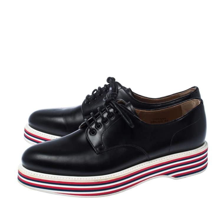 مملوكة مسبقًا Church'S Black Leather Lace Up Platform Derby Size 37