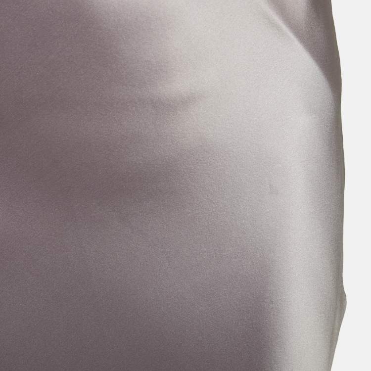 Pre Owned Cinq à Sept Purple Satin Silk Ostrich Feather Detail Cerise Slip Dress M