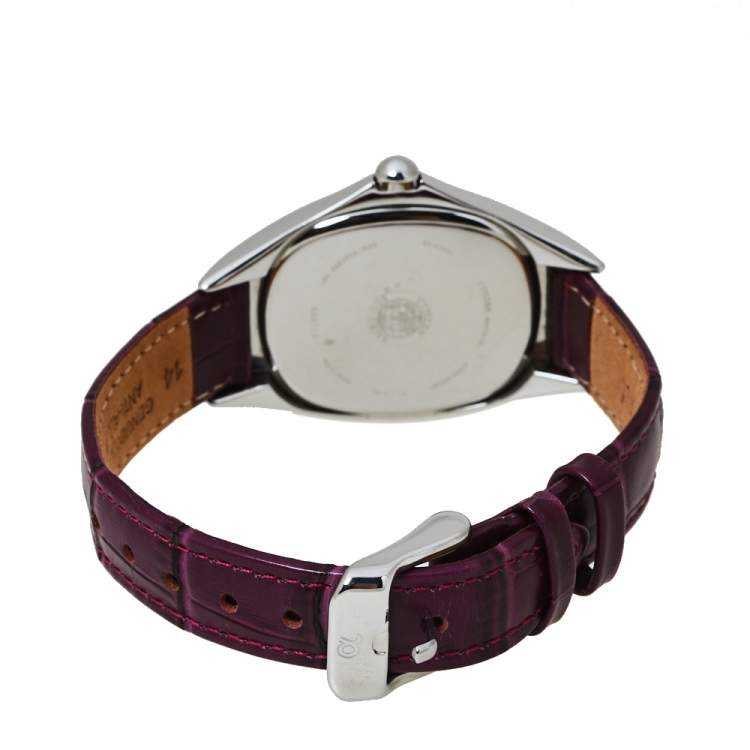 Pre Owned Citizen Mother Of Pearl Stainless Steel Leather Eco-Drive E031-S020352 Women's Wristwatch 31 MM