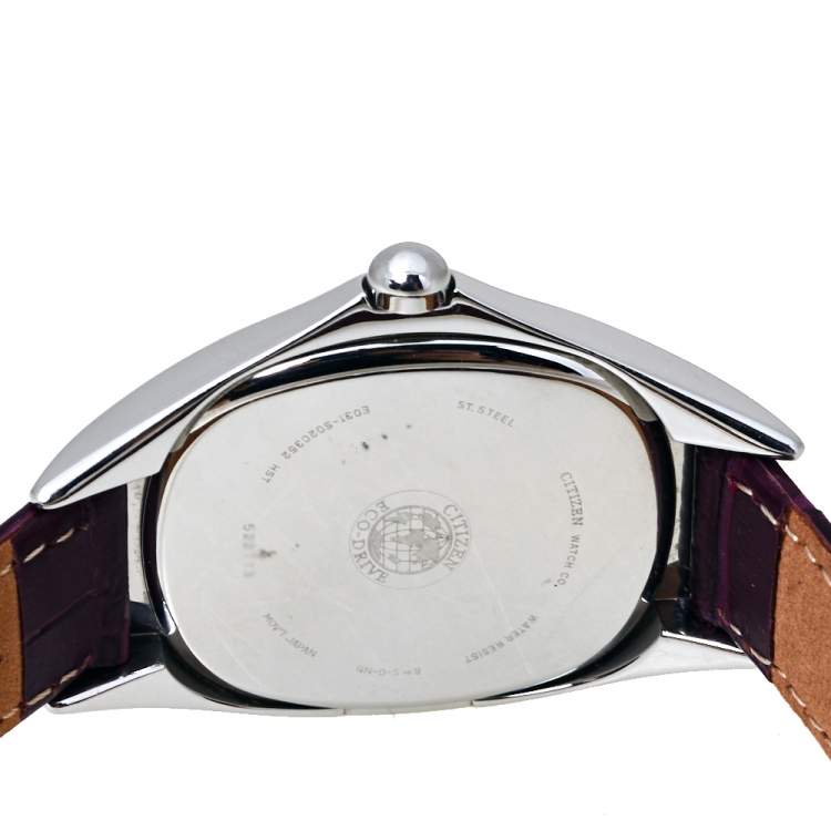 Pre Owned Citizen Mother Of Pearl Stainless Steel Leather Eco-Drive E031-S020352 Women's Wristwatch 31 MM