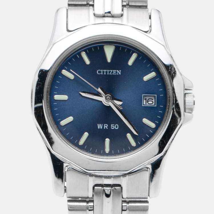 Pre Owned Citizen Blue Stainless Steel 1021-S012131 HST Women's Wristwatch 26 mm